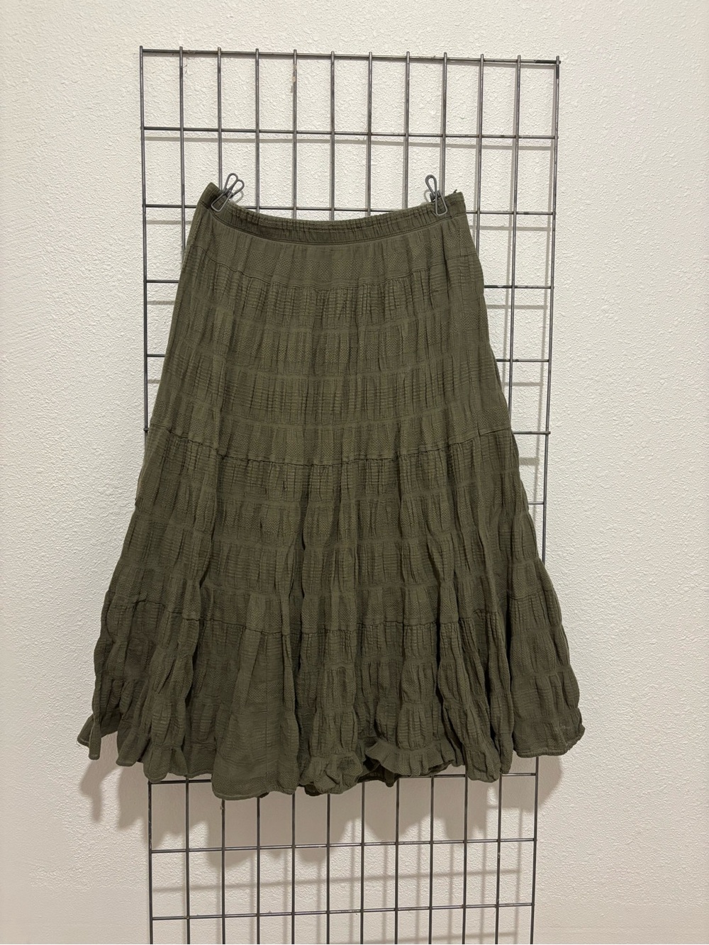 Max Studio Olive Tiered Crinkle Midi Skirt